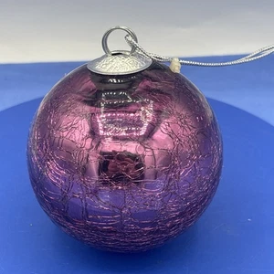 Lila Crackle Glas Weihnachtsschmuck 3" Kugel Silber Kappe Urlaub Dekor - Bild 1 von 12