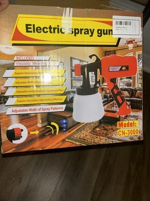 Pistola pulverizadora eléctrica. Pistola de pintura. Caja de pistola eléctrica con cable abierta. Pistola pulverizadora es nueva Foto 1 de 4