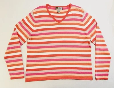 Suéter ligero Caribbean Joe para mujer XL manga larga cuello en V rosa naranja blanco Foto 1 de 4