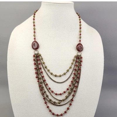 Vintage Avon SP Carnelian Agate Waterfall Drapey 7 Strand Chain Retro Necklace - Image 1 of 4