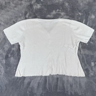 Sag Harbor Cardigan Womens L White Short Sleeve Eyelet Knit Coastal Quiet Luxury - Image 1 of 4