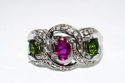 $395 .925 Sterling Silver 1.60CT Natural Ruby, Chrome Diopside & Topaz Ring - Image 1 of 4