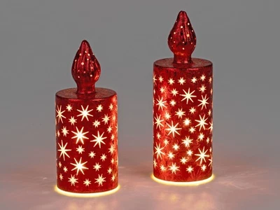 2er Set LED Kerzen FROSTY STARS Sterne rot H. 19 + 22cm aus Glas Formano W25 - Bild 1 von 3
