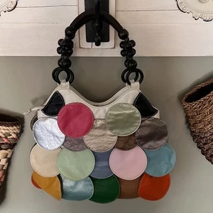 Circle Large Polka Dot Multi Color Handbag Shoulder Bag Fun Purse Beach - Picture 1 of 11