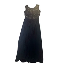 Morgan &Co Sleeveless Women’s Maxi Hi Lo Lace Illusion Navy Long Dress Size 7/8 - Picture 1 of 15