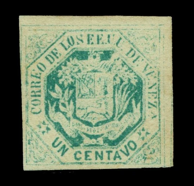 VENEZUELA 1867 Escudo de armas 1c azul verde Scott # 17 como nuevo MH EN MUY BUEN ESTADO - genuino Foto 1 de 2