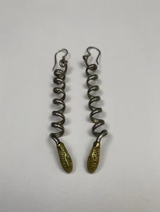 VTG Taxco Mexico Sterling Silver 925 & Brass Spiral Twist Dangle Snake Earring - Picture 1 of 9
