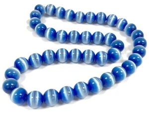 38 Fibra de vidrio óptica ojo de gato azul real 10 mm. Cuentas redondas suaves 2586 - Imagen 1 de 4