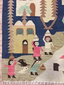 Antiker alter gebrauchter handgefertigter Wolle Ägypten Wandbehang Kelim Chic, Größe: 6,9 Fuß mal 4,2 Fuß - Bild 1 von 10