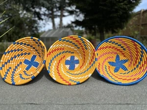 Fruit BowHandwoven Ugandan Baskets 13:5 inch Wall Hanging Fruit Basket Set Of 3 - Picture 1 of 8