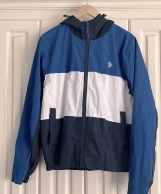 U.S. Polo Assn. Chaqueta cortavientos con capucha gruesa a rayas para hombre talla M Foto 1 de 4