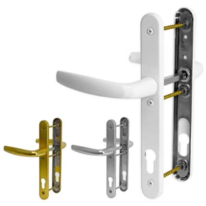 UPVC Door Handle Hoppe Roto 92mm PZ 3 Fixing Holes Pair Set Patio PVC 200mm - Picture 1 of 5