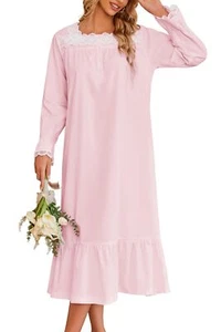 Victorian Nightgown 100% Cotton Long Sleeve Vintage Old Fashioned Gown for Wo... - Picture 1 of 7