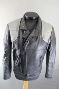 CLASSIC VINTAGE BLACK & GREY LEATHER BIKER JACKET 38 INCH - Picture 1 of 10