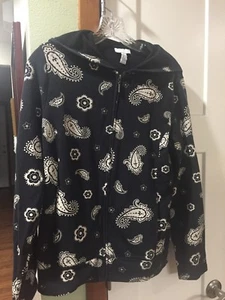 Sudadera con capucha de algodón Charter Club, negra con crema cachemira/flores, talla M, ¡MUY LINDA! - Imagen 1 de 5