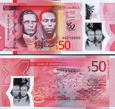 Jamaica 50 Dollars 2022 2023, UNC, Polymer, P-New Design - Image 1 of 3