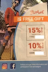2 Romwe Offers 15% Off $109+10% Off $59 No Expiration - Picture 1 of 1