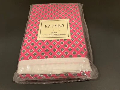 RALPH LAUREN Studio Pink Azalea Foulard Standard PILLOWCASES NEW HTF - Image 1 of 3