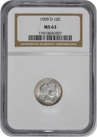 1909-D Barber Silver Dime MS63 NGC Cover