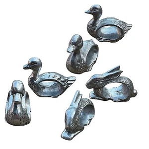 Soporte de anillo servilleta pato conejito peltre tono plata vintage (juego de 6) Pascua - Imagen 1 de 5