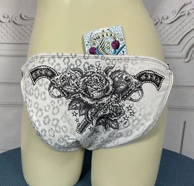 Sinful by Affliction 萨拉索塔链枪和玫瑰大号比基尼底部全新带标签 — 第 1/4 张图片