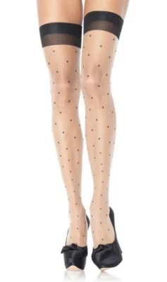 Leg Avenue Spandex Transparente Hasta el Muslo Con Tacón Cubano y Banda Superior, 1929, Nuevo Con Etiquetas Foto 1 de 2