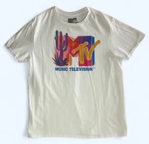 MTV Logo Cactus Shirt Size LARGE White short Sleeve - Picture 1 of 5