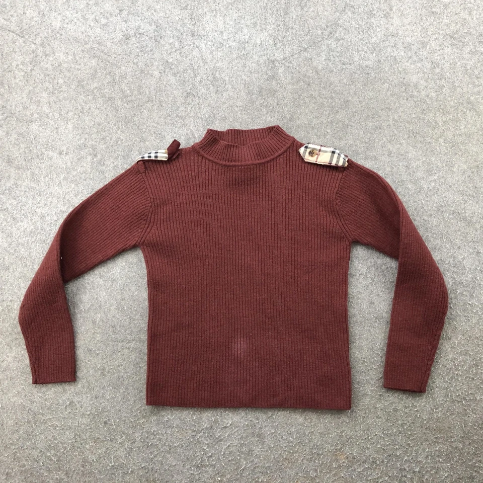 Burberry свитер девочек маленький бордовый шерсти ребристый насмешливый шеи наплечная кнопка - Изображение 1 из 4