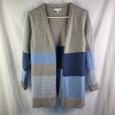 Cárdigan Charter Club para mujer PM azul gris bloque de color frente abierto Foto 1 de 4