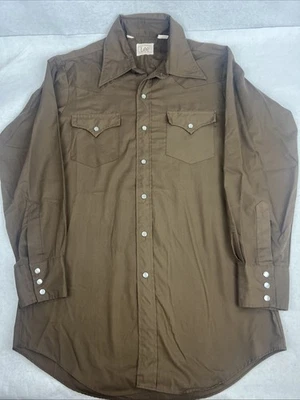 Camisa LEE Vintage Años 70 Marrón Vaquero Occidental Hecha en EE. UU. Perla Botón a Presión L Foto 1 de 4