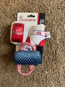 Olympic Team USA Licensed Squeaky Plush Dog Toys 3 pack BENEFITS CHARITY - Picture 1 of 1