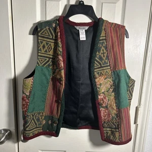 VTG 90s Stonebridge Tapestry Patch Vest Button Open Front Size Medium - Picture 1 of 8