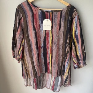 NWT Cellabie Top Womens Size XL Blouse colorful Light Weight Short Sleeve - Picture 1 of 9