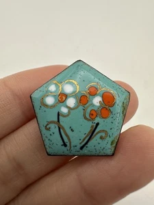 Vintage Enamel Floral Brooch Pin Pentagon Shape  - Picture 1 of 5