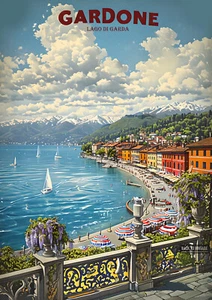 Gardone Lake Garda Italy Vintage Retro Decor Wall Print Rome Italian Posters A4 - Picture 1 of 2
