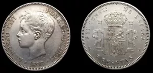 SPAIN COIN ALFONSO XIII KM#707 5 PESETAS 1898 (98) SG-V ORIGINAL SILVER! MS15 - Imagen 1 de 1