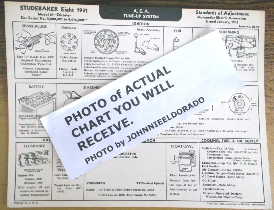 Studebaker 1931 serie ocho 61 modelos dictadores AEA sintonización gráfico reimpresión Foto 1 de 1