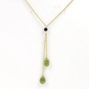 Tourmaline Dangle Necklace 14k Yellow Gold Green Gemstone Drop Dangle (#7) - Picture 1 of 8