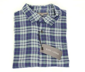 Slate & Stone Mens Button Down Flannel Shirt Blue Plaid Long Sleeve Collar Sz XL - Picture 1 of 6