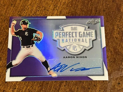 AARON NIXON 2019 Leaf Perfect Game Purple AUTOGRAPH #5/12 Miss St TEXAS YANKEES - Image 1 of 2
