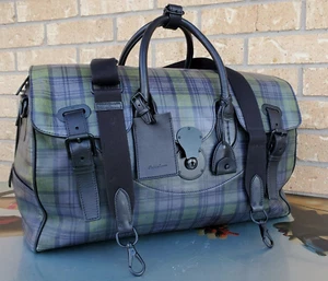 $3950 Ralph Lauren Purple Label Cooper Ricky Blackwatch Plaid Leather Travel Bag - Picture 1 of 24