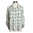 American Eagle Shirt Womens Large Green White Check Plaid Cotton Popover Top NEW