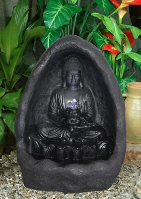 Clearance-23" H Large Buddha Fountain Sitting in Grotto W/LED Garden Yard Decor - Image 1 of 2