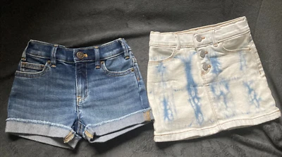 Lot of Size 3T Girl Crewcuts Demin Cuffed Shorts + Old Navy Acid Wash Jean Skirt - Image 1 of 4