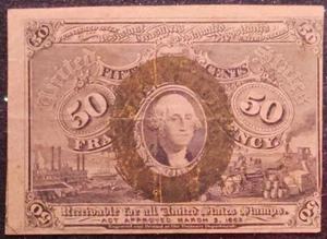FRACTIONAL CURRENCY SCARCE #1317 50 CENT WASHINGTON w/SURCHARGES "A-18-63" - Picture 1 of 3
