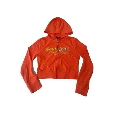 Sudadera con Capucha Polo Sur Niña Talla Grande Naranja y Dorado Bordado Cremallera Completa Foto 1 de 4