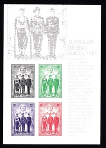 1990 REPLICA CARD No.18 1940 AUSTRALIAN ARMED FORCES PRE-DECIMAL STAMPS - Picture 1 of 2