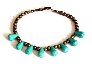 ARMBAND 8 TRÄNEN TÜRKIS UND BRONZE BOHO VINTAGE P70 - Bild 1 von 1