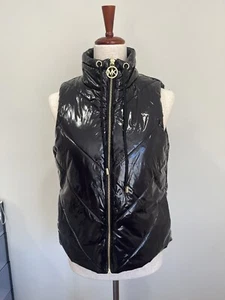 NWT $125 MICHAEL KORS Womens Full Zip Shiny Puffer Vest in Black Sz Medium - Picture 1 of 6