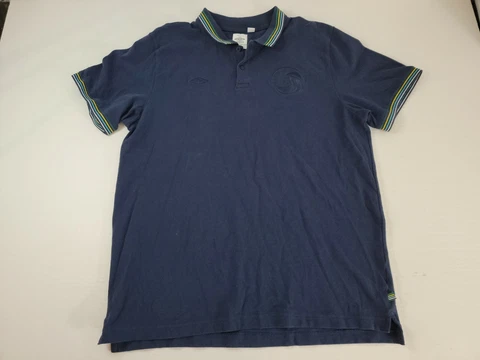 Umbro Womens Polo Rugby Shirt Size XXL Blue New York Cosmos Short Sleeve w/Patch Cover